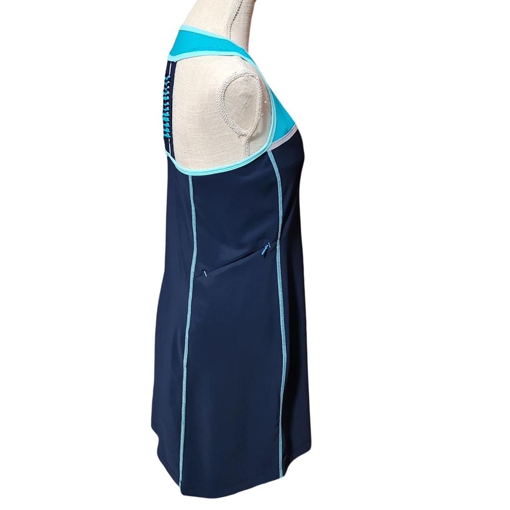 TITLE NINE Athletic Dress Womens Medium Navy Blue Aqua Sleeveless Racerback - Picture 7 of 14